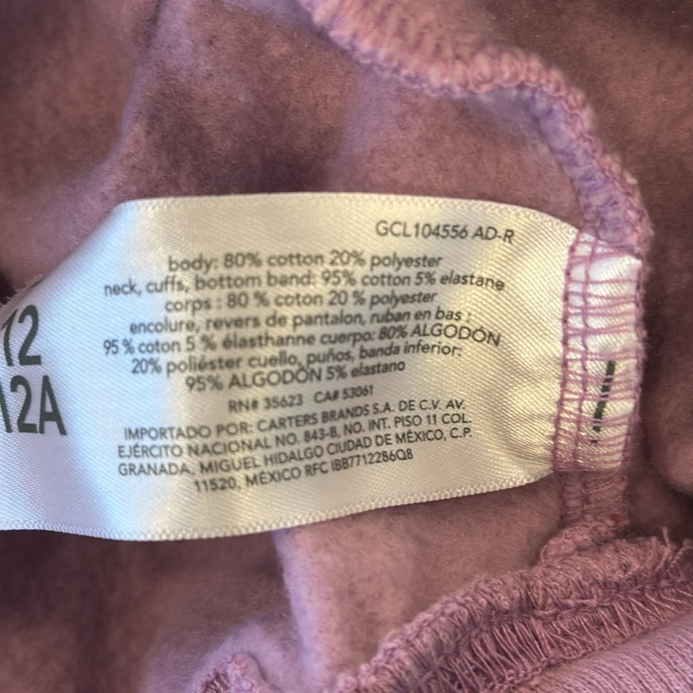 Carters girls sweat pants and sweatshirt Purple with hearts, size 12A - Picture 4 of 4